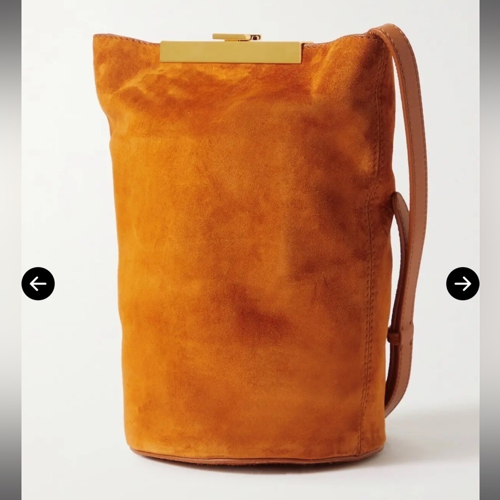 Khaite Etta Suede Bucket Bag Leather Crossbody Brown Gold Frame GUC - Picture 12 of 12
